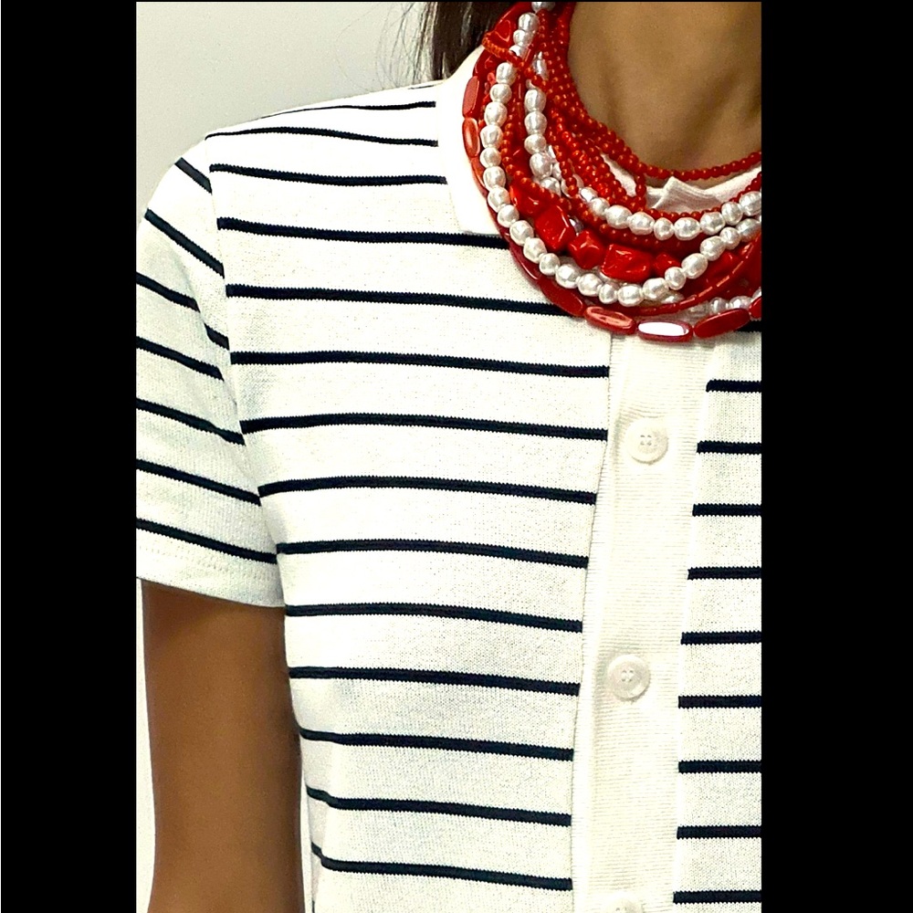 Zara Red and White Multi-Strand Beaded Statement Necklace